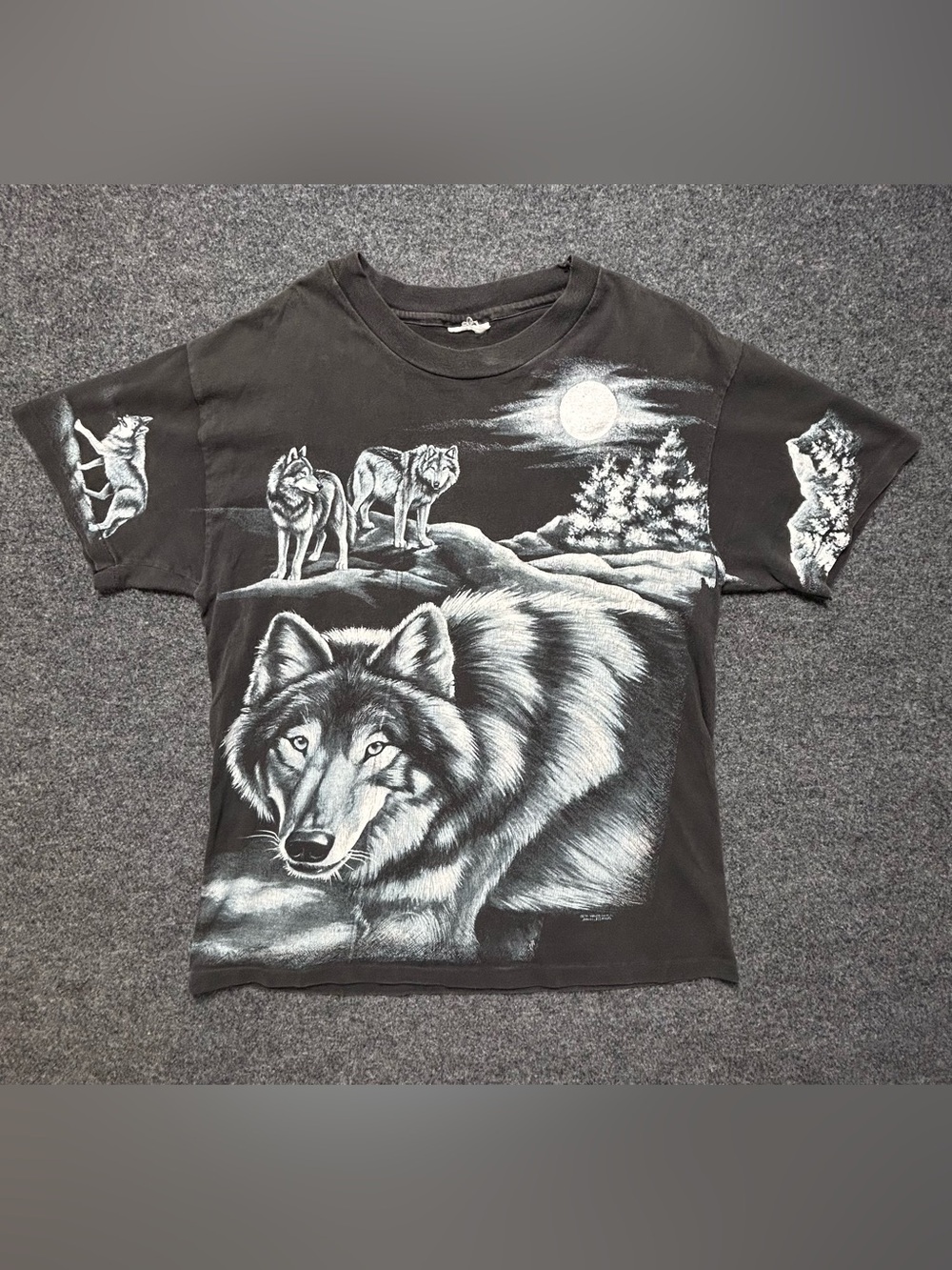 Vtg 90's Nancy Blauers Wolf Pack All Over Print double sided print Single Stitc